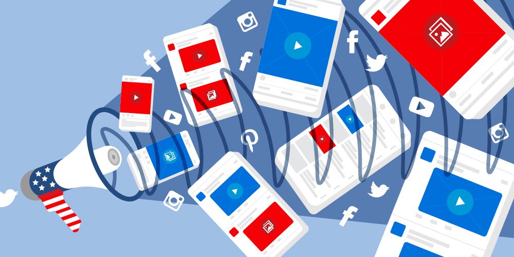 megaphone shouting social media icons