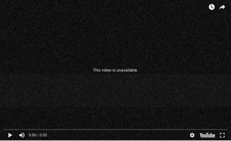 Video player displaying text 'this video is unavailable'